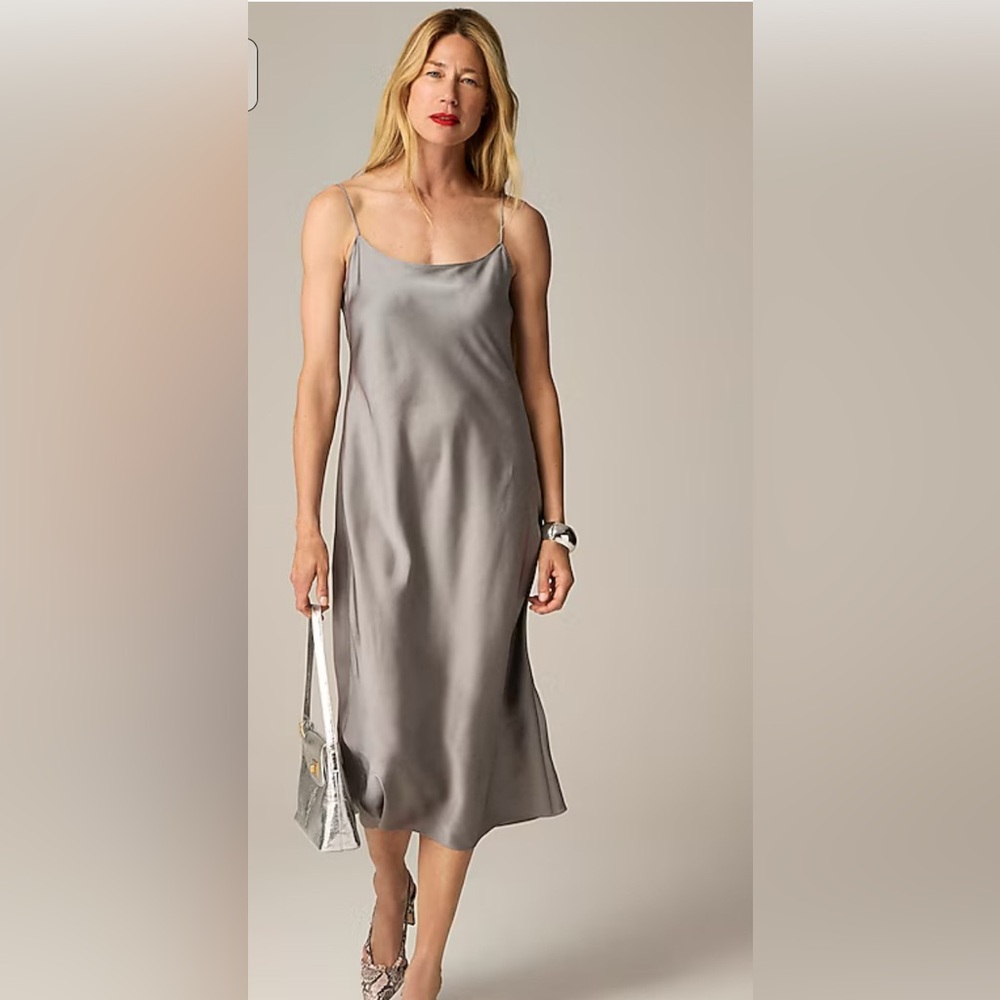 J crew Gwyneth midi grey dove satin slip dress in luster charmeuse size 4 new